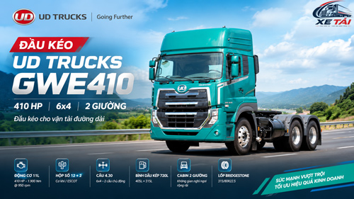 Xe đầu kéo 6x4 UD QUESTER 410Hp, 02 Giường